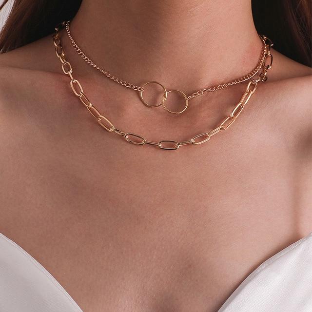 17 km Stylové Stylové Asymetrické Zámek Náhrdelníky Twist Zlatá Barva Tón Barvy Robustní Tlustý Dámský Zámek Choker Řetěz Náhrdelníky Sběr Sběr