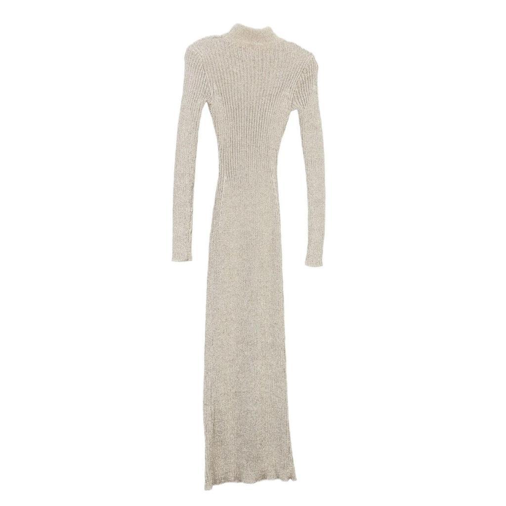 High-Neck Slim Fit Knitted Evening Dress - French Style, Hollow Design for Spring and Autumn
