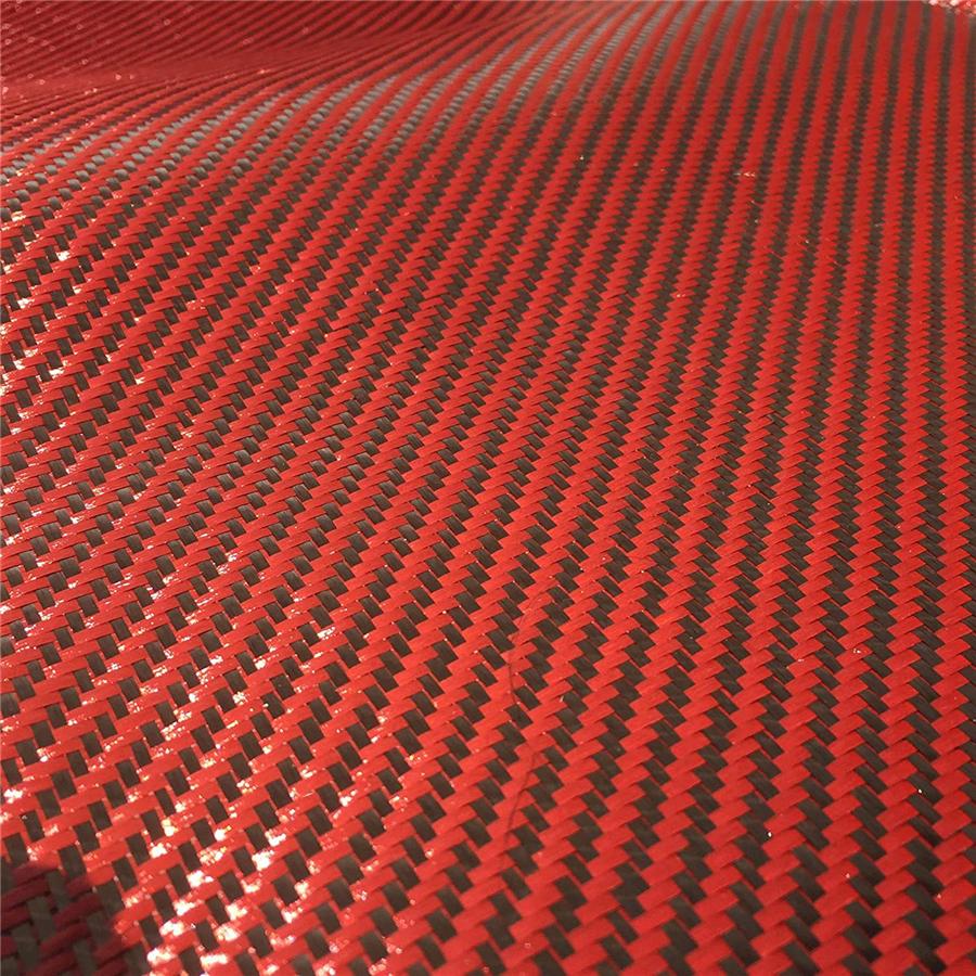 12" X 60" Black & Red 3K Carbon Fiber Fabric 220gsm 2x2 Twill Weave Cloth