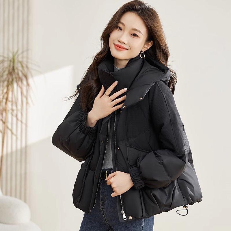 Women Winter Short Hooded Cotton Coat Thick Warm Loose Fit Puffer Jacket for Petite Casual Outerwear