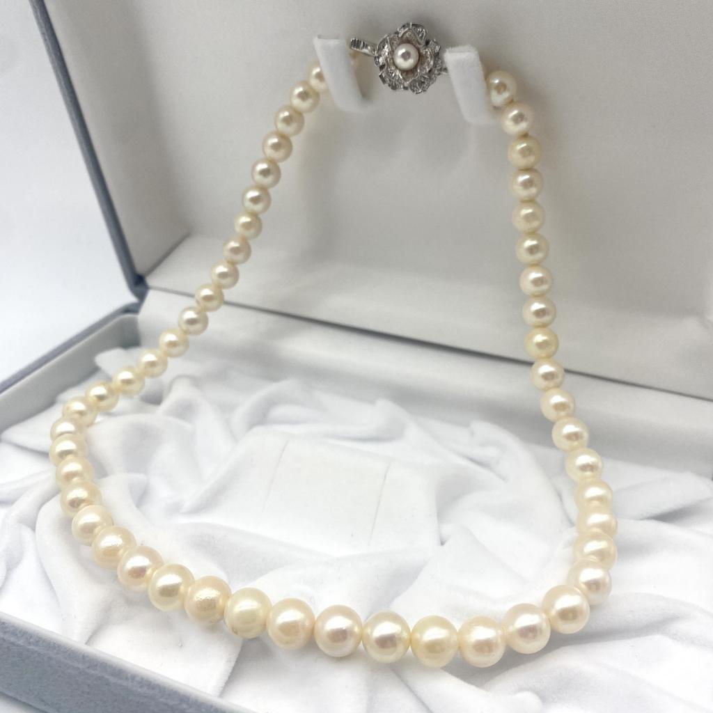 High-Luster Akoya Pearl Necklace Genuine Jewelry Pink Beige Approx. 38 Cm / Approx. 7.0 Mm–8.0 Mm / 32.6 G Silver Hardware