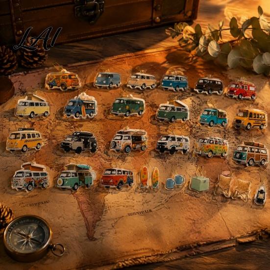 Holiday Home Decorations 24-Day Camping Van Advent Calendar Retro Acrylic Hanging Ornament Set with RV Countdown 24 Unique Designs Christmas