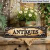 15.7×3.94inch, Aluminum Decorative Sign, Vintage-Style "Antiques" Metal Sign, Ornate 2D Flat Print Wall Art for Home Decor, Rustic Chic Interior