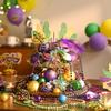 DecorbyHannah 40ct Mardi Gras Ornaments Decorations, Purple Green Gold Ornaments Set with Carnival Masks and Mardi Gras Beads, Shatterproof Ornaments