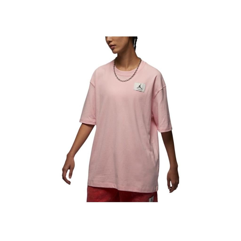 Jordan Essentials Solid Logo Loose Round Neck Short Sleeve Drop Shoulder T-Shirt Women Tops Light-Pink FV1133-621