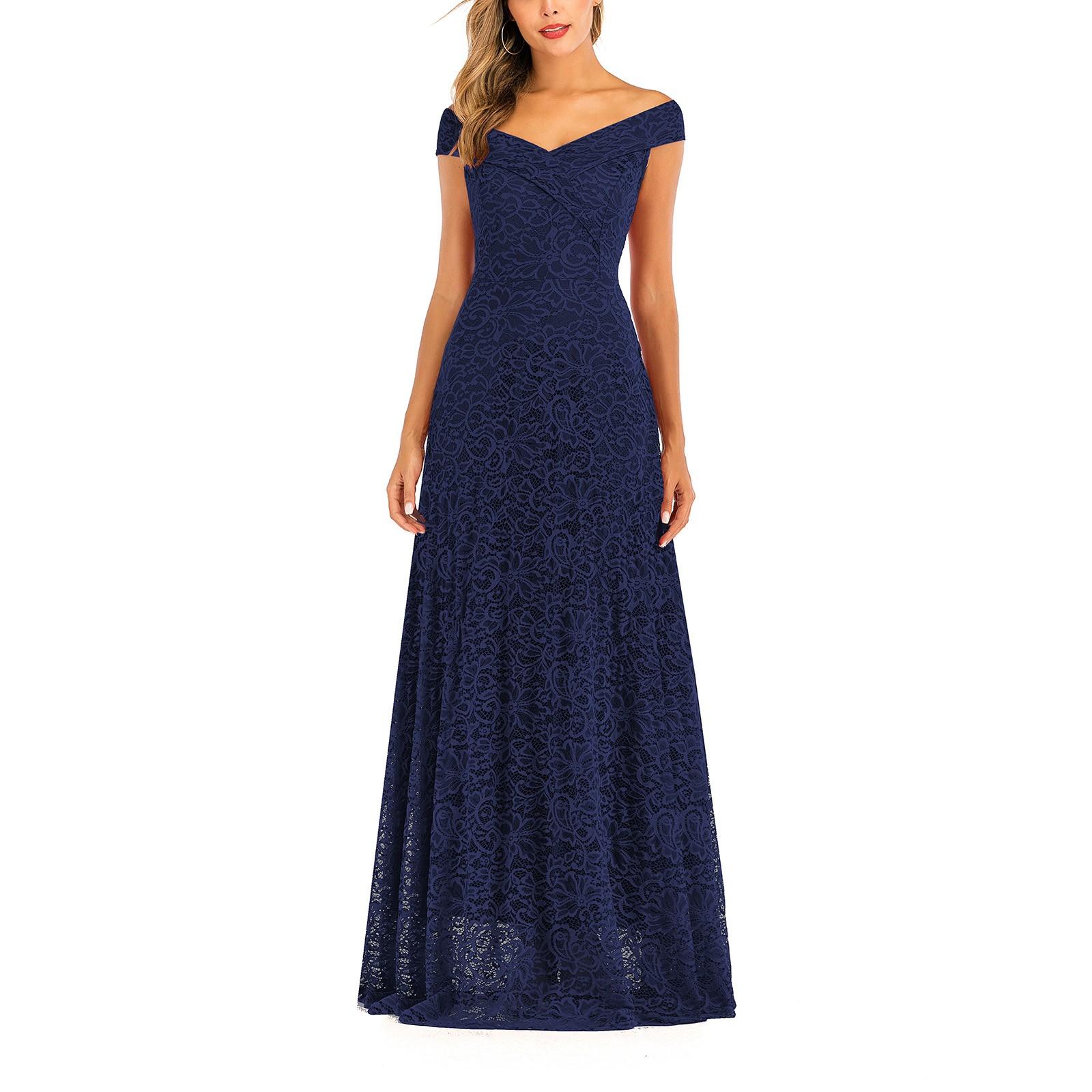 

Модное женское однотонное платье с высокой талией в стиле Burst Style, сшитое кружевом в стиле ретро с большим подолом XL тёмно-синий