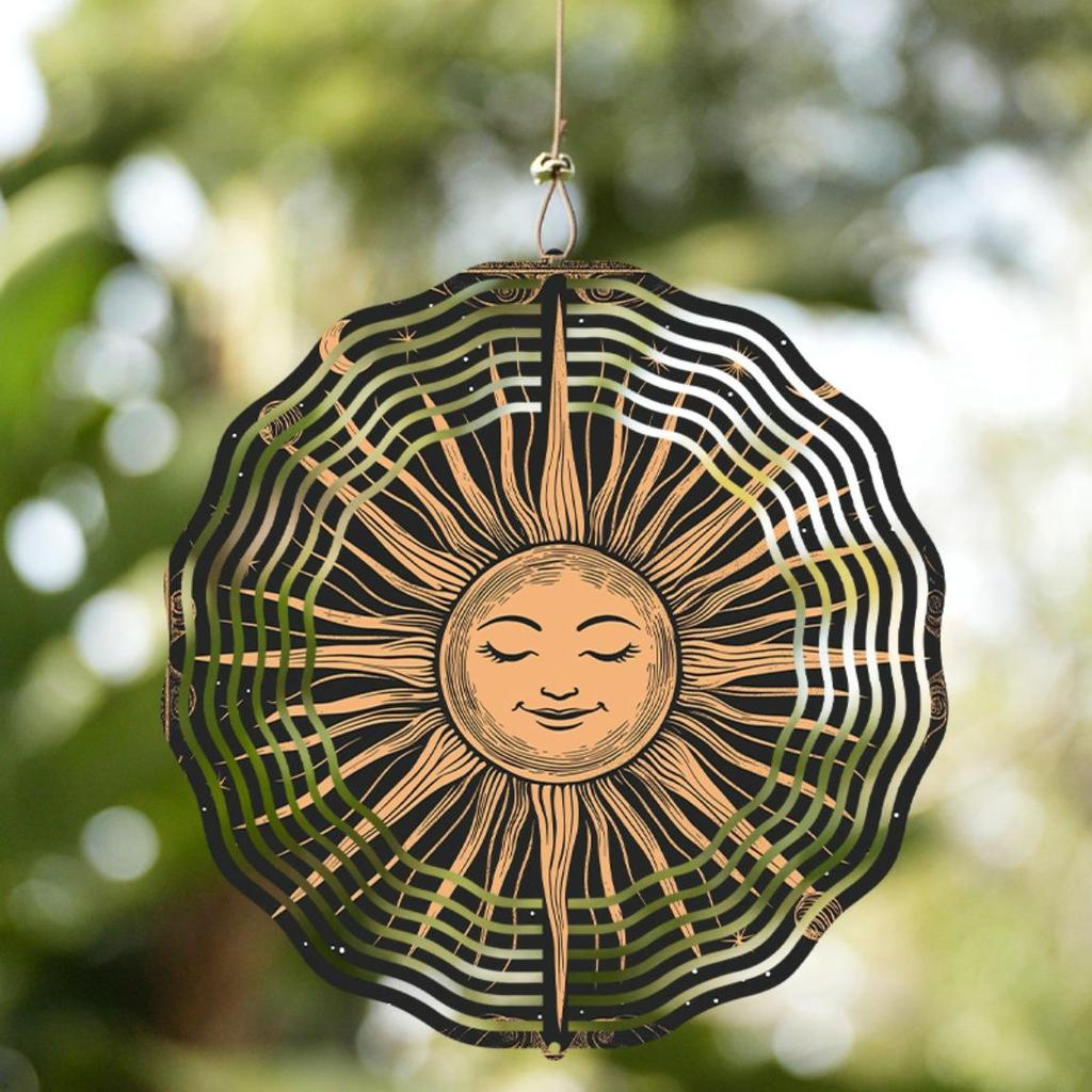 Sun and Moon Wind Chimes 2D Metal Outdoor Hanging Decor for Garden Yard Balcony No Power Needed Holiday Gift for Christmas Thanksgiving