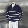 Men's Casual Striped Half-Zip Pullover Sweater - Stand-up Collar, Versatile Autumn/Winter Knitwear with High-End Feel