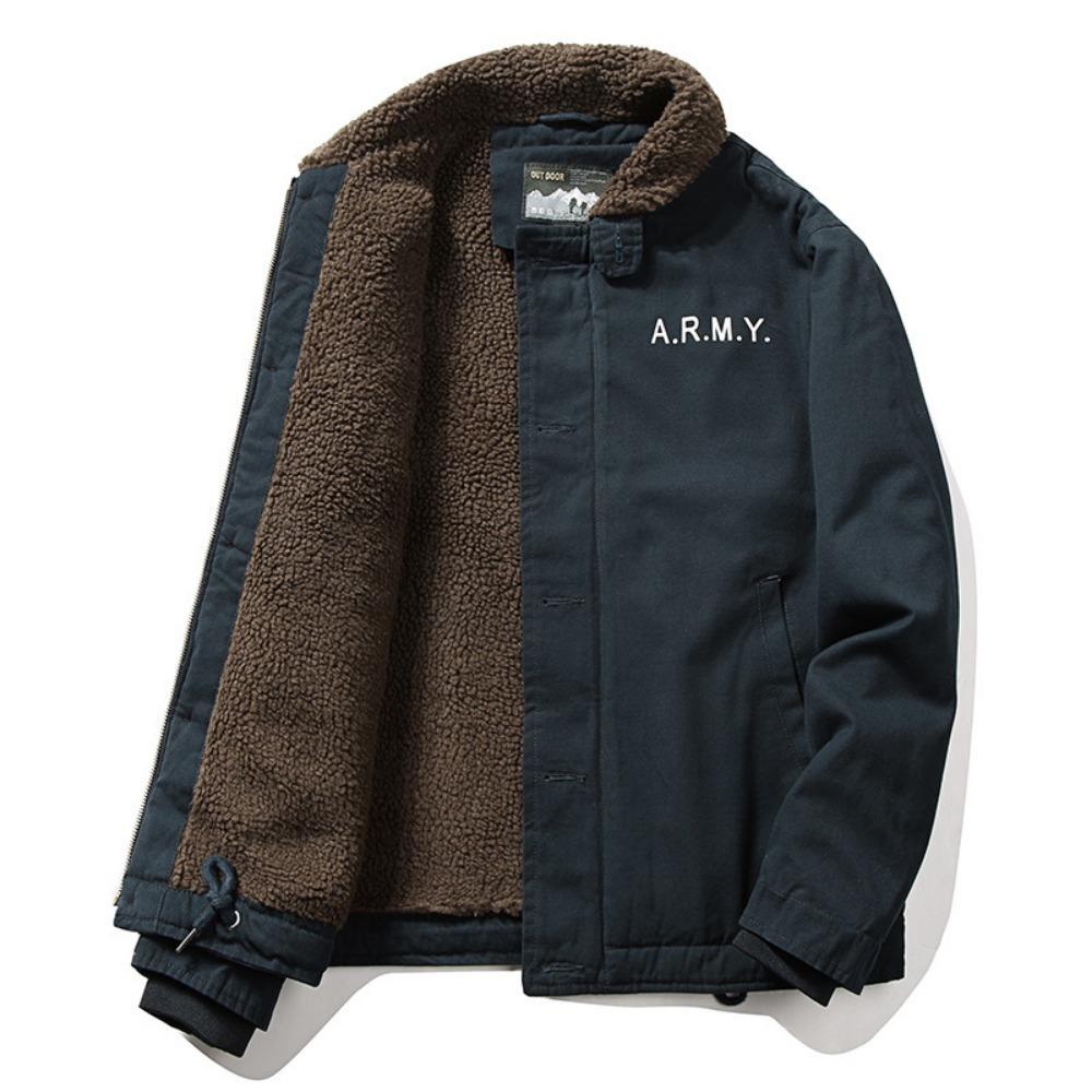 Lamb wool short coat men's winter thickened fur collar fleece tooling bomber jacket cotton coat lamb wool cotton coat