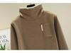 German Velvet Women's Half Turtleneck Pocket Top - Thick, Warm, Slimming, and Versatile Two-In-One for Autumn/Winter.