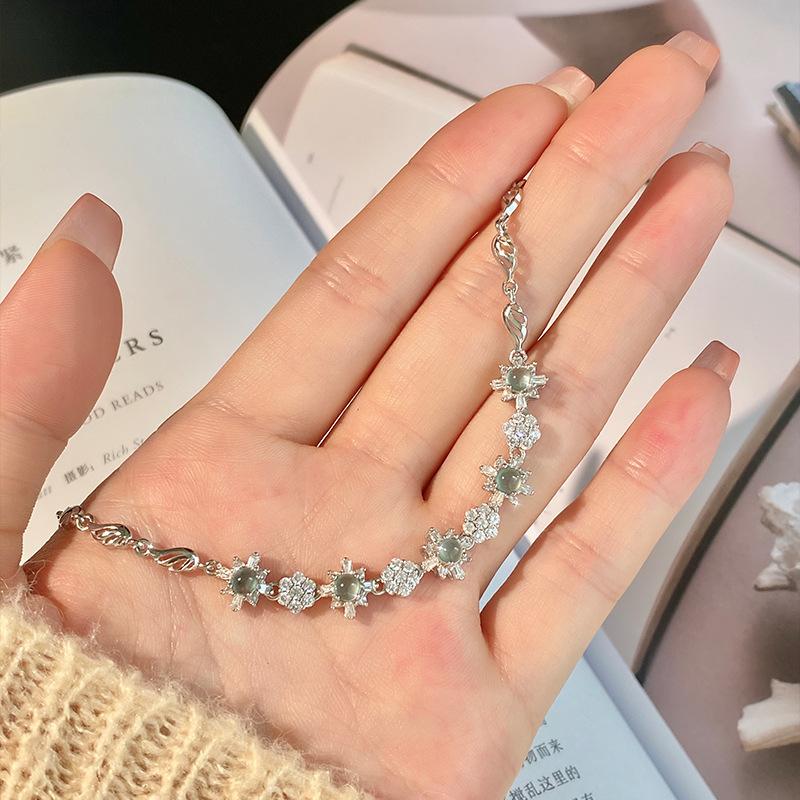 Natural hazardous material: Blue water jade jewelry S925 pure silver non fading bracelet, women's new Chinese style fashion jewelry gift