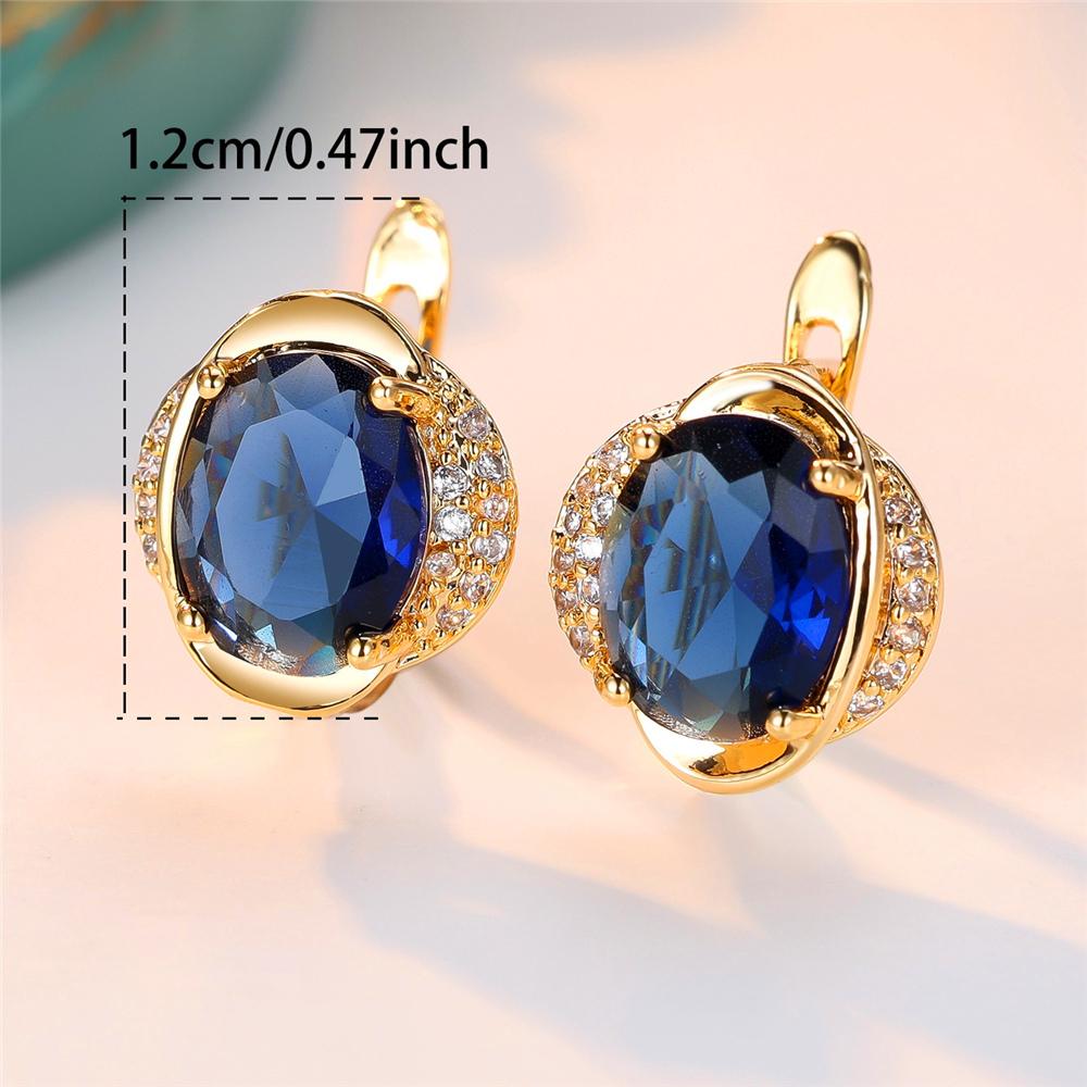 Trendy Crystal Blue Zircon Oval Stone Hoop Earrings For Women Vintage Gold Color Wedding