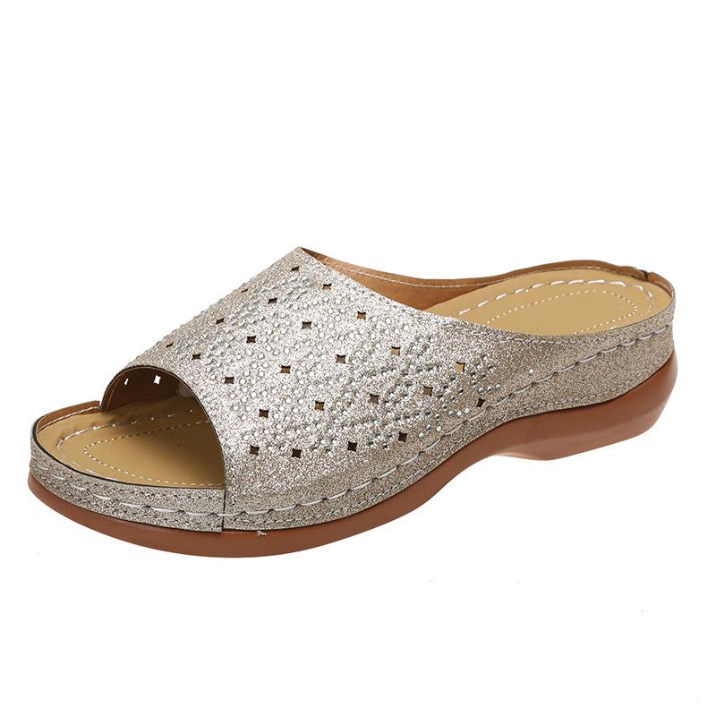 Plus Size Rhinestone Carved Women s Sandals with Thick Soles - Spring/Summer 2022 Collection 38