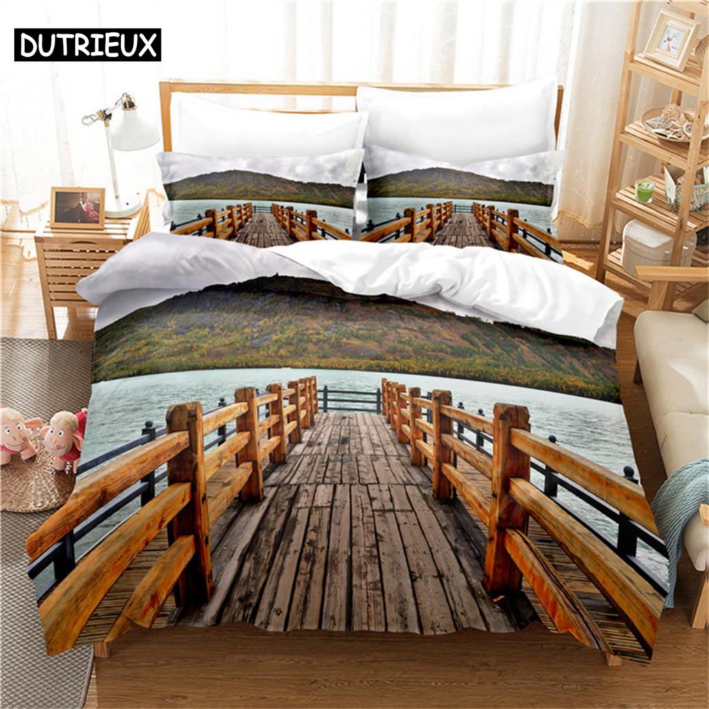 Small Bridge 3Pcs Bedding Sets 3D Digital Printing Custom Quilt Duvet Cover Set Home Queen King Quilt Pillowcase