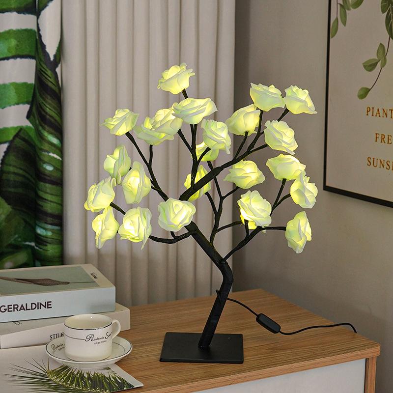 Lighting Rose Flower Table Tree Light Desk Top Bonsai Lighted Tree
