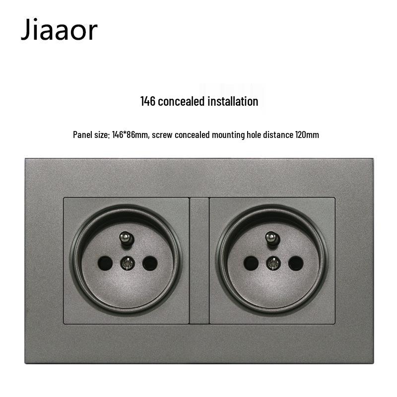 16A Grau Französische Doppel-Gang-Schalter- & Steckdosenleiste mit USB+Typ C, Unterputzmontage, Typ 86