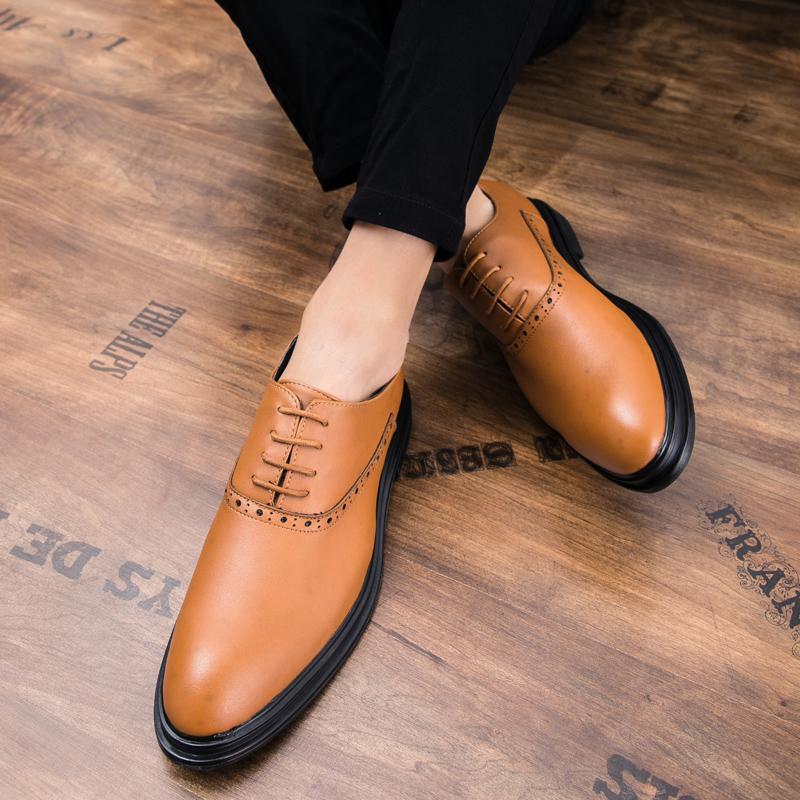 

2025 new foreign trade leather shoes men s shoes casual black yellow bright black yuan leather shoes 38 чёрный