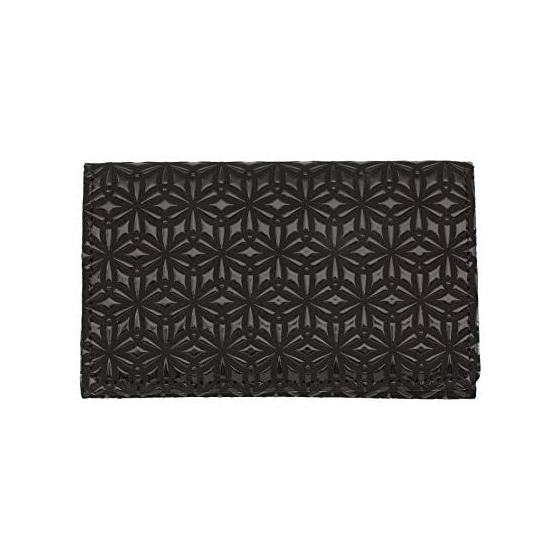 Inden-ya Uehara Yushichi Genuine Leather Business Card Holder, Model 2501, Black x Black Lacquer, Asanoha Pattern, Card Case, Made in Japan