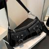 Stylish Women's Crossbody Bag Elegant Black Steampunk Shoulder Purse Zip Closure & Decorative Buckles Fashion Accessory Crossbody Purse