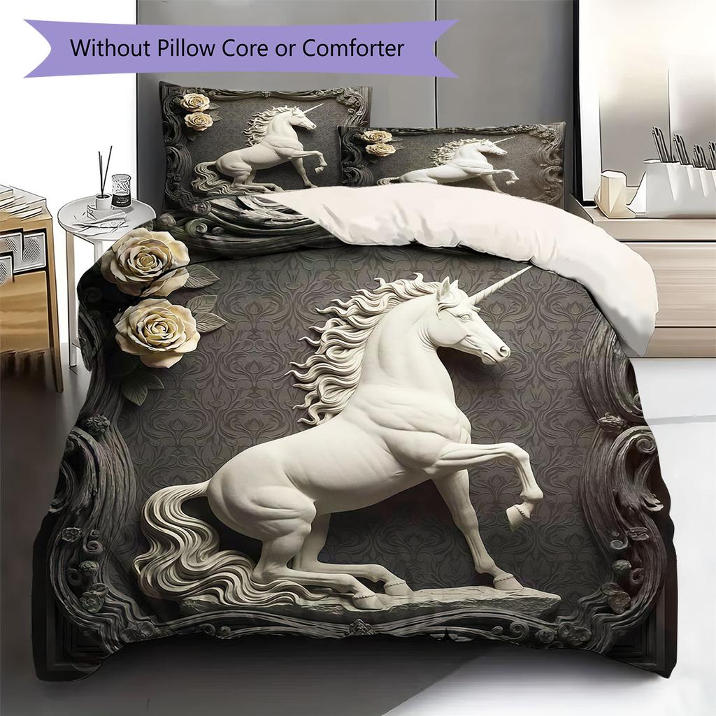 3D carved Pattern Bedding Quilt Set Quilt Cover Pillowcase Home Decoration Birthday Gift (1 * duvet cover + 2 * pillowcase, without core)