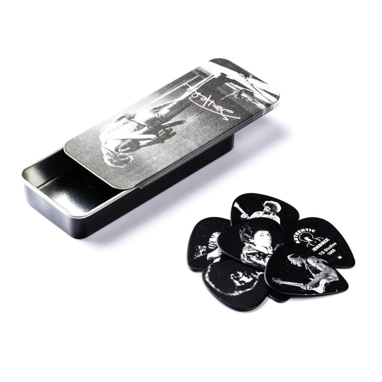 

Jim Dunlop Jimi Hendrix Pick & Case Set, Jimi Hendrix Silver Portrait Medium Pick Tin (JHPT06M)