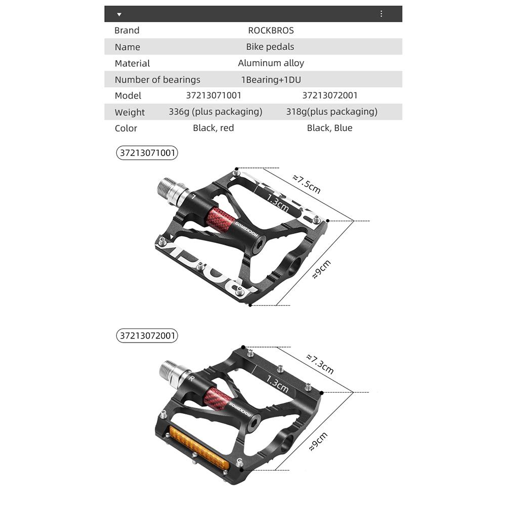 ROCKBROS Road Mountain Bike Bicycle Pedals, Anti-Slip Aluminum Cycling Pedal, Night Time Reflective Universal Threaded Port