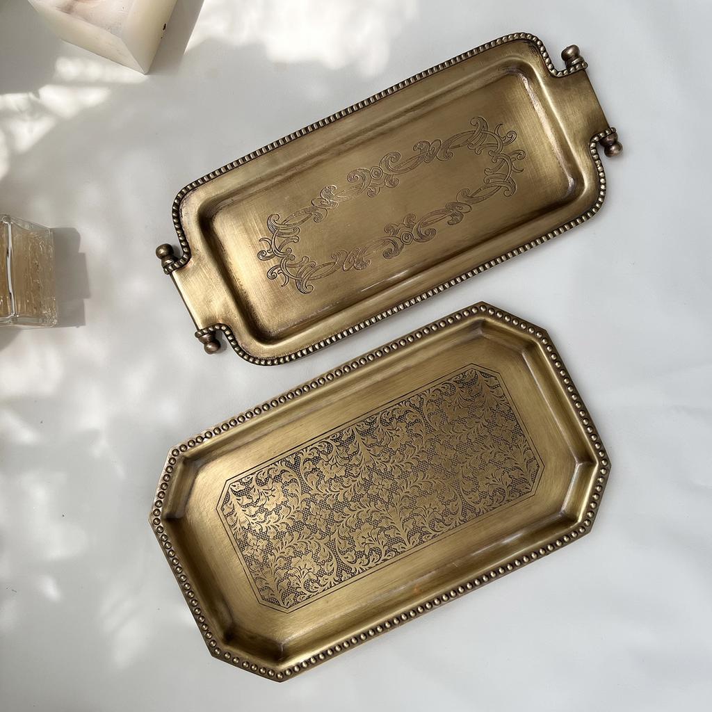 Imported Brass Storage Plate Carved Aromatherapy Organizer Palace Ornament Snack Tray Vintage Dish Decorative Serving Plate