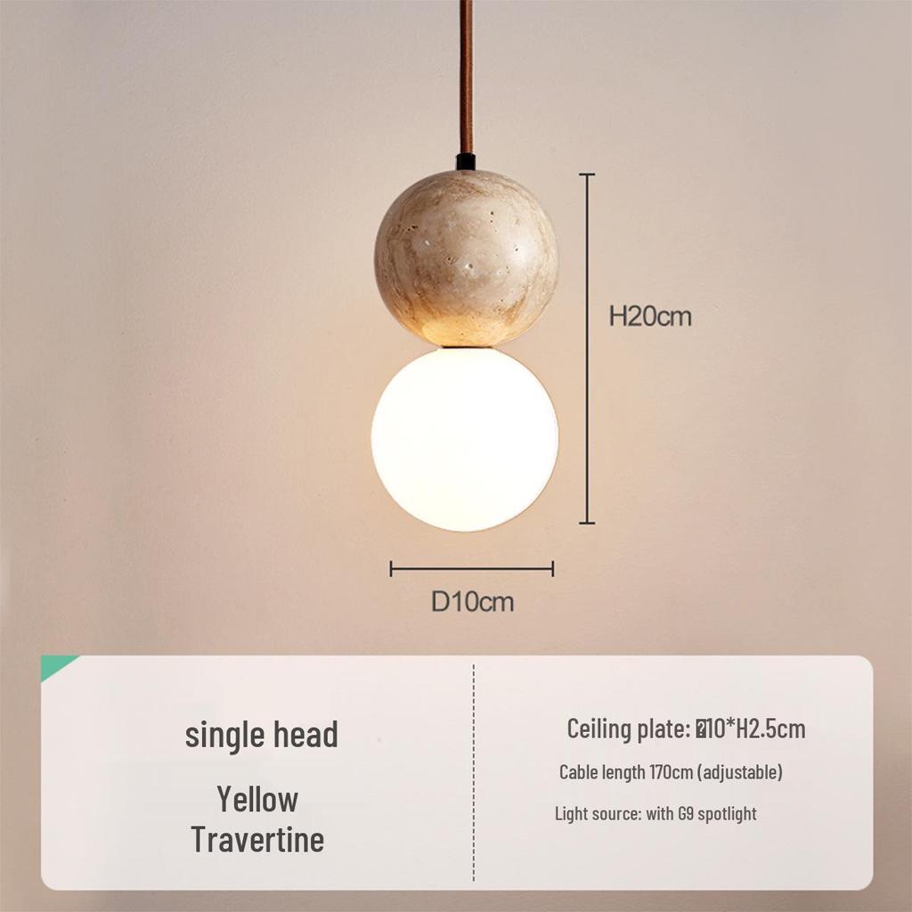 Yellow Travertine Pendant Light - Retro Cream Wabi-sabi Style for B&B, Restaurant, Bedroom, or Bedside.