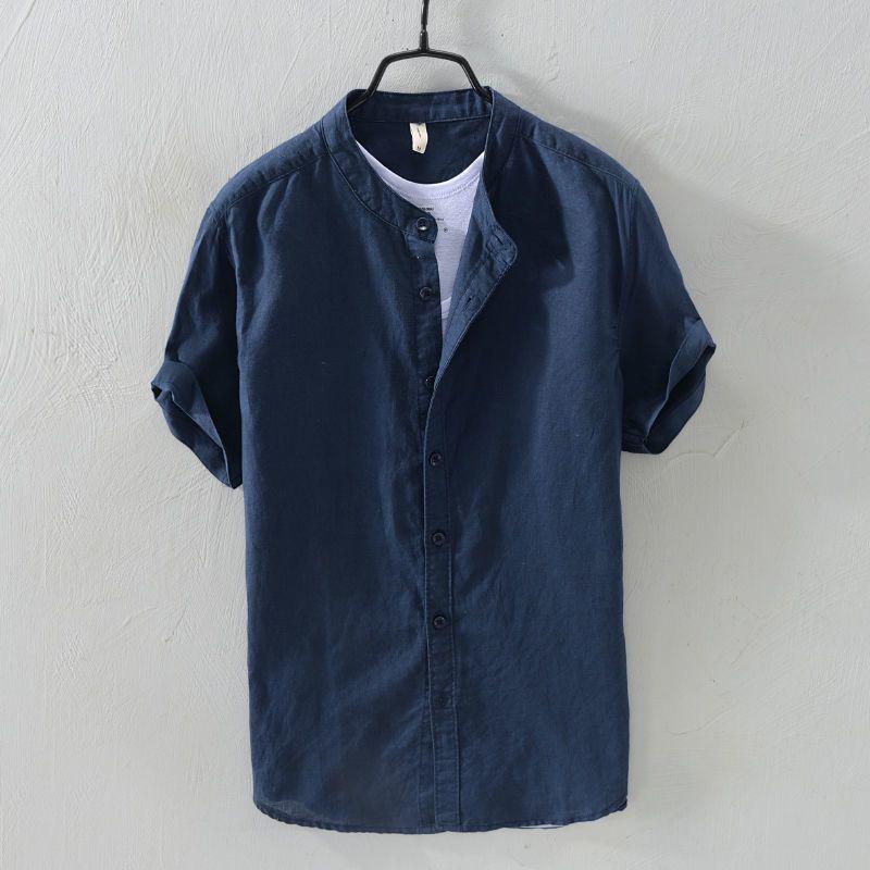Men's Short Sleeve Loose Fit White Linen Shirt - Casual Summer Cotton Jacket