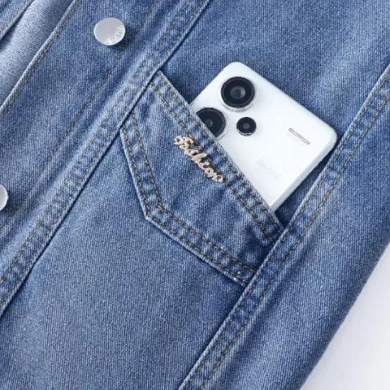 Women's Plus Size Embroidered Denim Vest with Big Pockets - Autumn Sleeveless Cardigan