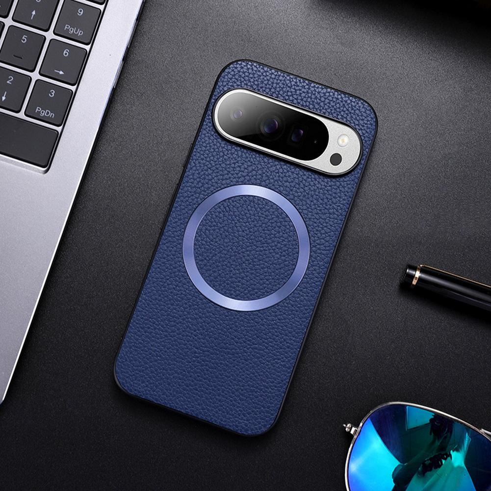 With Magsafe Magnetic Plain Leather Lychee Case For Google Pixel 10 Pro XL Pixel 10 9A 9 Pro XL 8a 8 7a 7 Camera protect Cover