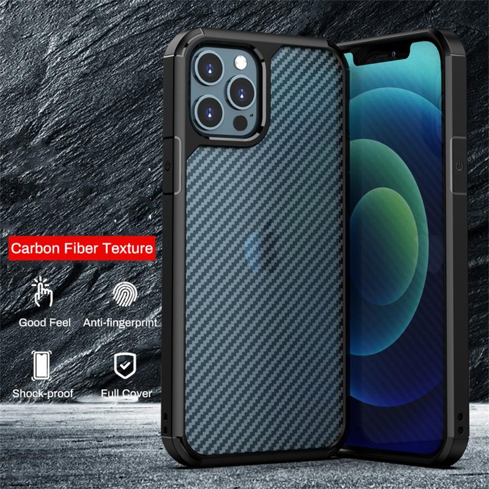 Luxury Military Armor Carbon Fiber Pattern Transparent Case for iPhone 15 14 13 12 11 Pro Max Plus X XS XR 7 8 SE Hard Cover