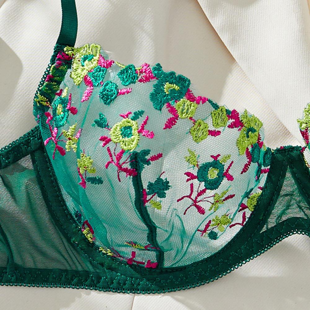 Lace Flower Embroidered Underwear Sexy Women's Bra Set Pure Desire Mesh Seduction Erotic Underwear Set Spot