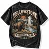 Yellowstone National Park Bison Acid Wash Black T-Shirt Vintage Graphic Tee