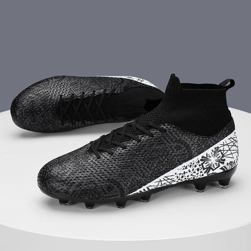 Nowe buty piłkarskie męskie dziecięce buty z korkami duży rozmiar wysokie do kostki uczniowie szkół średnich buty sportowe do treningu i na zawody