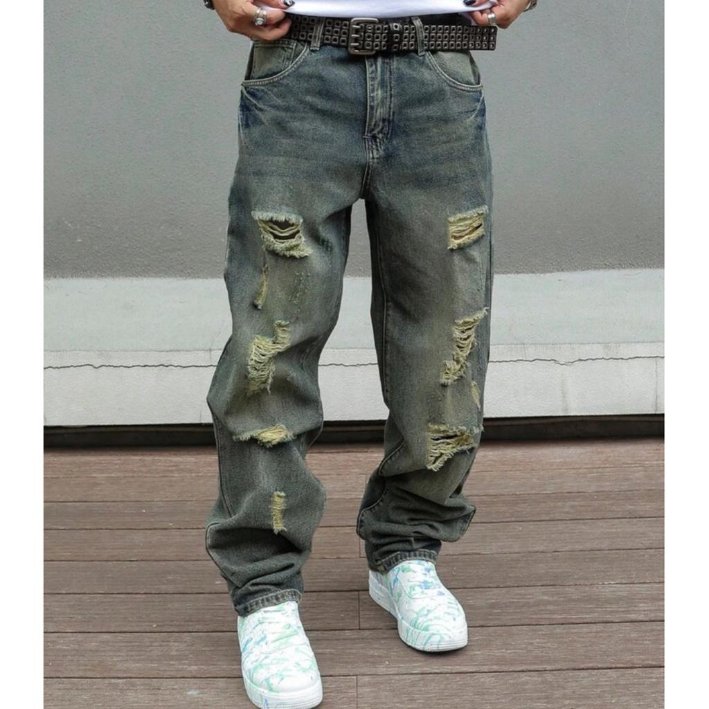 American Summer Thin Ripped Washed Retro Wide-leg Casual Straight-leg Pants Loose and Thin Jeans