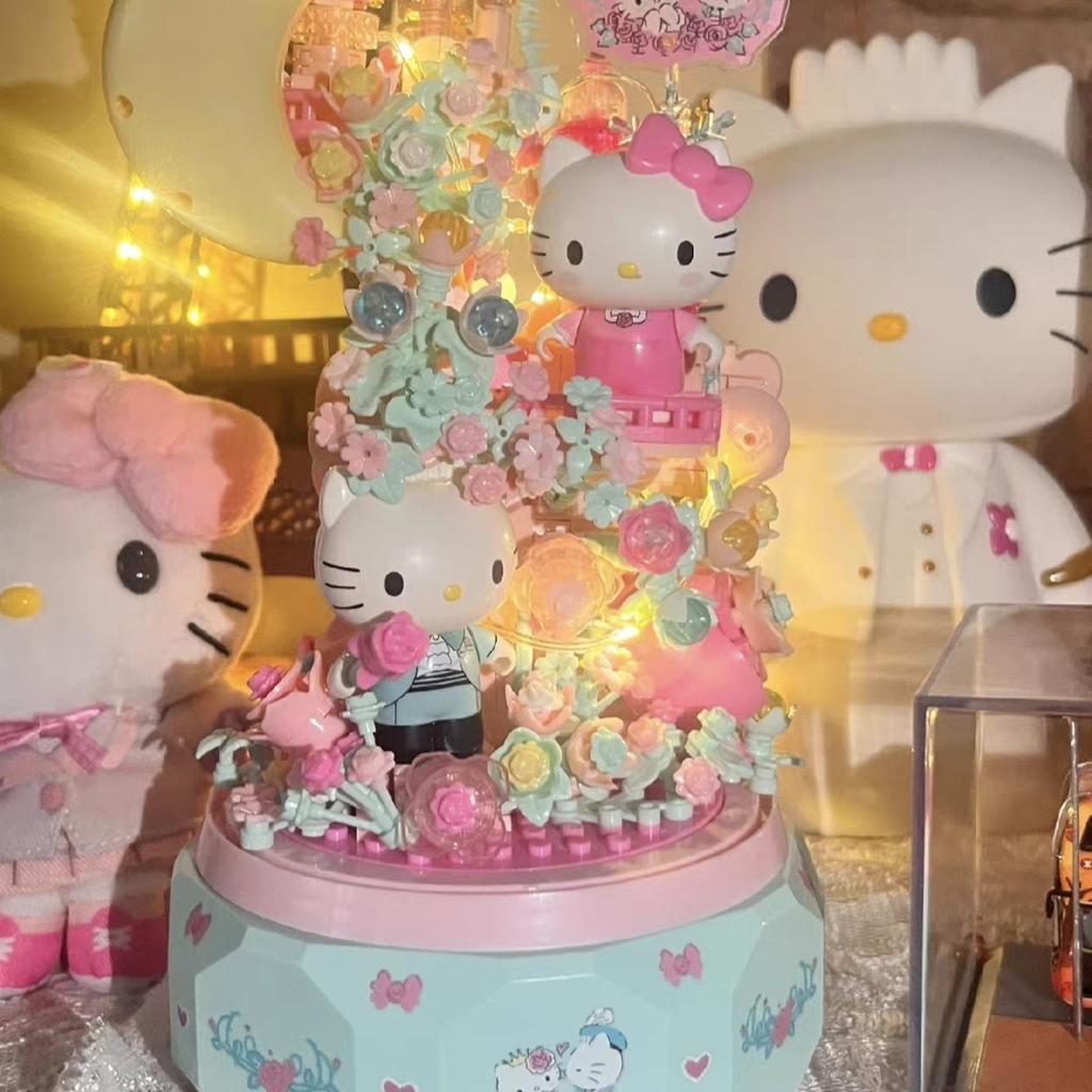 Sanrio Hellokitty Little Twin Stars Music Box Building Blocks Blind Box Ornaments DIY Toys Moonlight Society Birthday Gifts