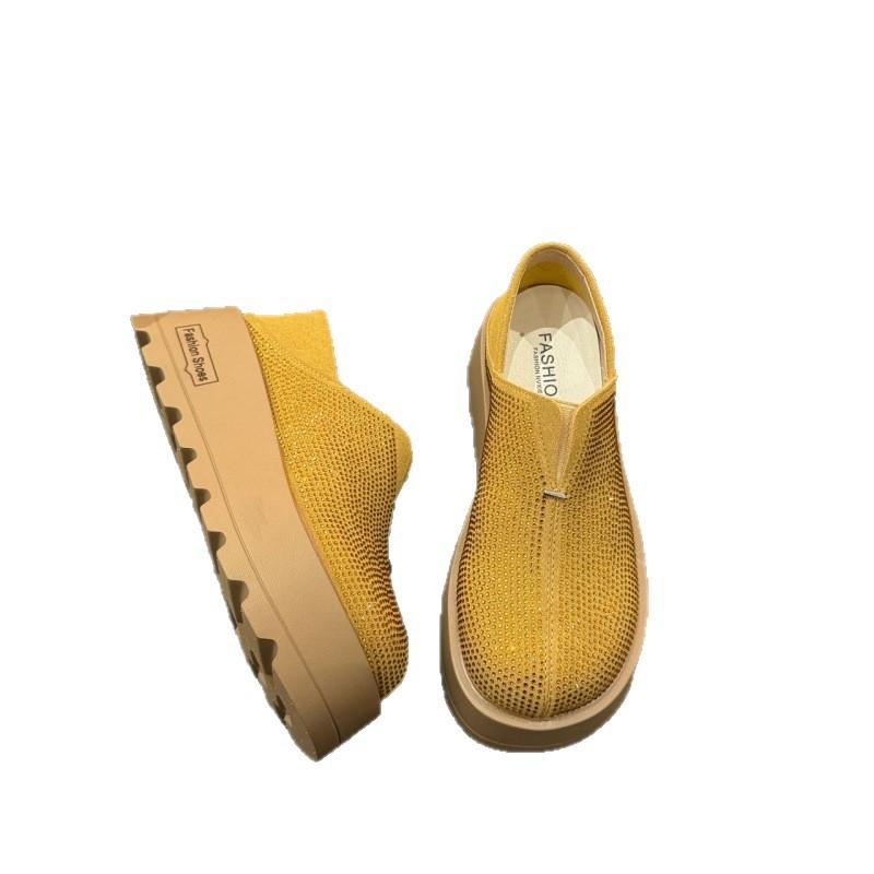 Ou Ruofeng increases the height of rhinestone platform muffin shoes for women's 2025 spring new loafers versatile casual two-wear single shoes