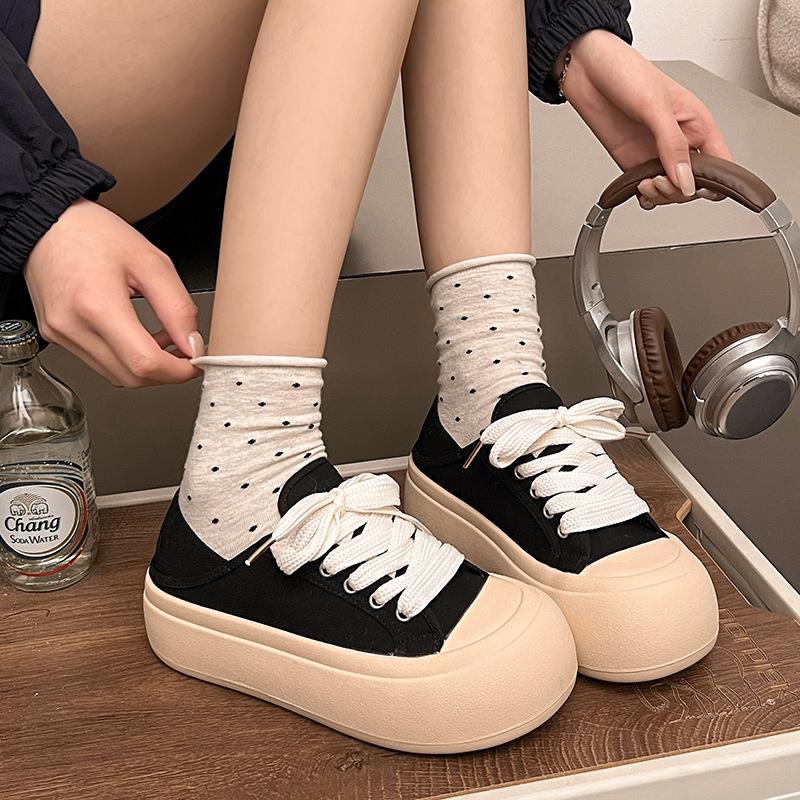Ugly cute big head bread shoes women's board shoes children's versatile 2025 spring new two-wear canvas shoes platform white shoes