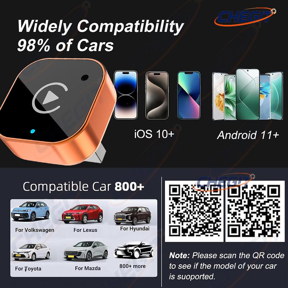 2 In1 Wired To Wireless AI Box Wireless Carplay Adapter for Android iPhone Auto USB Connection For Volvo Benz Mg Kia Chery VW
