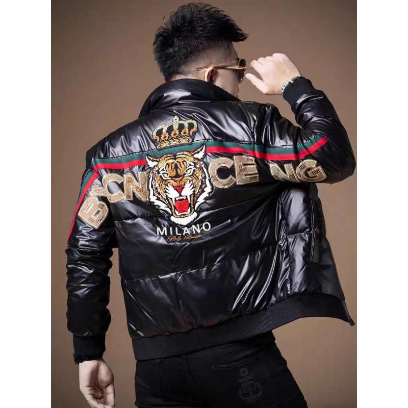 

Европейская модная мужская зимняя пуховая куртка с воротником-стойкой - Теплое, модное пальто в корейском стиле с белым утиным пухом 58 чёрный