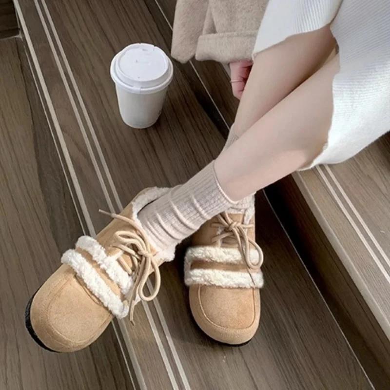 Women's Flats Warm Shoes Winter Fashion New Concise Short Plush Soft Shoes Solid Color Women Cotton Shoes