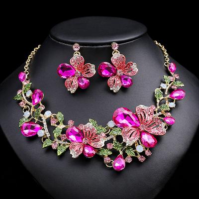 Halskette Ohrringe Zweiteiliges Set Bunte Blume Braut Retro High-End Design Sinn Mehrfarbig Optional
