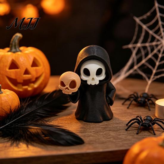 Durable 3D Printed Figures 9Pcs Grim Reaper Figurines, Cool Skull Skeleton Statues, Gothic Dark Halloween Ornaments Decoration for Bedroom Home