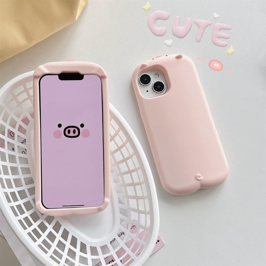 For iPhone 15 Silicone Case Cute Sleeping Pig Design Shockproof Phone Back Cover