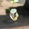 Adjustable Open Ring With Plum Blossom Motif Gold Plated Copper Vintage Boho Womens Fashion Jewelry
