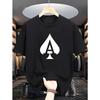 Men'S Casual Crew Neck T-Shirt with "A" Ace of Spades Print, Slight Stretch, Summer Fashion Short-Sleeve Top, Regular Fit