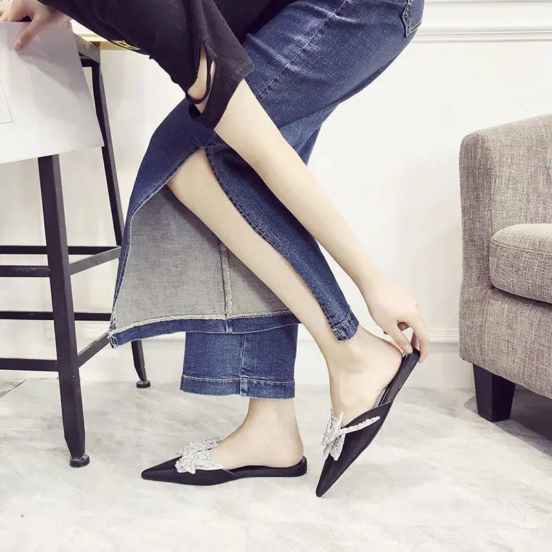 Fashion Sequins Women's Slippers and Ladies Sandals Pointed Toe Shoes Designer Luxury Shoe Wholesale Chic Elegant Low Price Pvc Slides