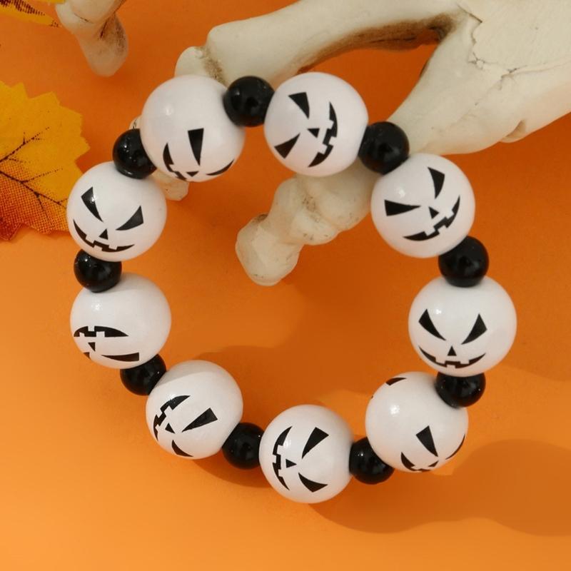 Skull Pumpkin Spiders Bead Bangle Simple Halloween Beaded Bracelet Wristband Adjustable Elastic Bangle Statement Jewelry