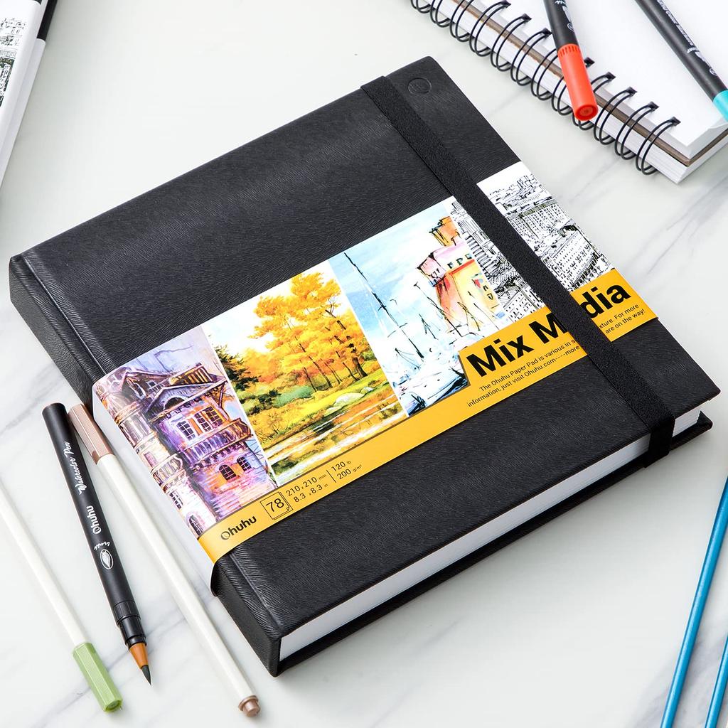 Ohuhu Bloc de Dibujo Mixto 78 200gsm Medio Acrílico y Acuarela Adecuado para Niños y Acuarela de Colores y Regalo de Navidad Bloc de Dibujo,